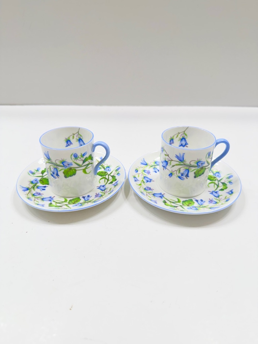 Shelley Harebell Dainty Bone China Mini Demitasse Tea‎ Cup Saucer Blue Trim VTG